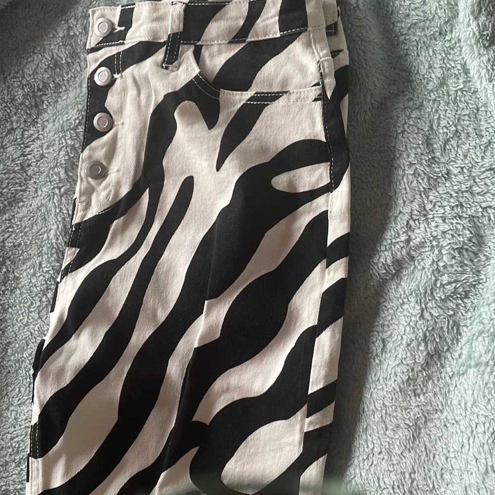 High waist zebra print straight leg jeans